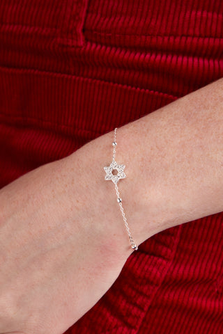 Star of David Delicate Pave Beaded Chain Bracelet