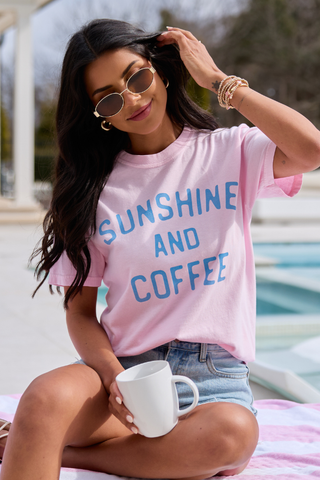 Sunshine And Coffee Light Pink Graphic Tee, Pink Lily - A Blissfully Beautiful Boutique