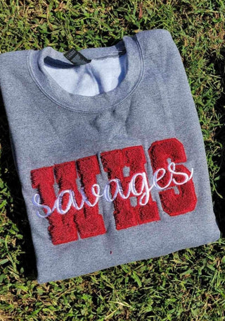 Custom Mascot Faux Chenille Applique Embroidered Unisex Short Sleeve/Sweatshirt, Merch Girls - A Blissfully Beautiful Boutique