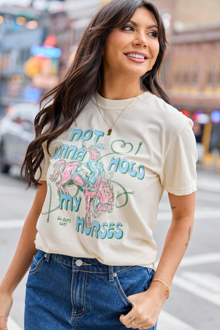 Not Gonna Hold My Horses Ivory Graphic Tee, Pink Lily - A Blissfully Beautiful Boutique