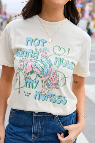Not Gonna Hold My Horses Ivory Graphic Tee, Pink Lily - A Blissfully Beautiful Boutique