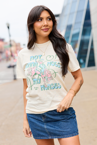 Not Gonna Hold My Horses Ivory Graphic Tee, Pink Lily - A Blissfully Beautiful Boutique