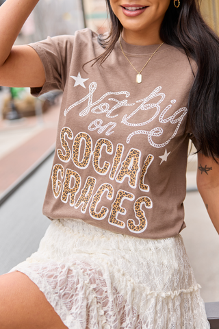 Not Big On Social Graces Brown Graphic Tee, Pink Lily - A Blissfully Beautiful Boutique
