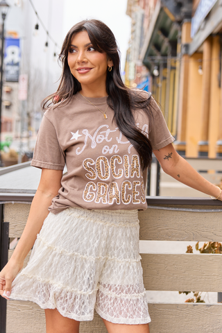 Not Big On Social Graces Brown Graphic Tee, Pink Lily - A Blissfully Beautiful Boutique