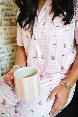 Pink Coffee - Short Sleeve + Pant Pajama Set, KenzKustomz - A Blissfully Beautiful Boutique
