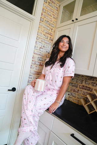 Pink Coffee - Short Sleeve + Pant Pajama Set, KenzKustomz - A Blissfully Beautiful Boutique
