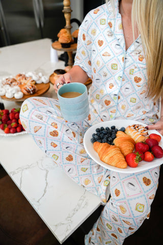 Blue Breakfast - Short Sleeve + Pant Pajama Set, KenzKustomz - A Blissfully Beautiful Boutique