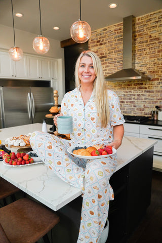 Blue Breakfast - Short Sleeve + Pant Pajama Set, KenzKustomz - A Blissfully Beautiful Boutique