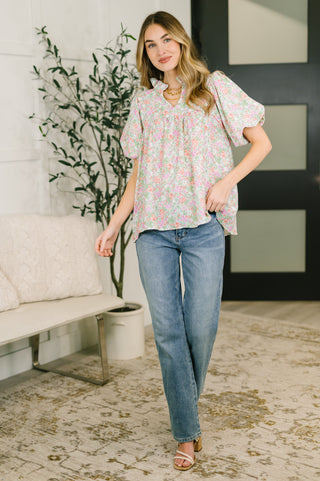 Flower Picking Notch Neck Blouse, Ave Shops - A Blissfully Beautiful Boutique