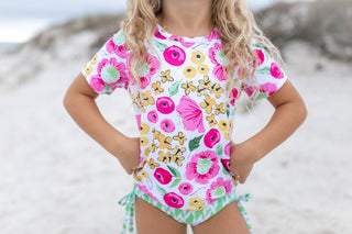 Olivia Green Pink Floral Rash Guard Swimsuit, Oopsie Daisy - A Blissfully Beautiful Boutique