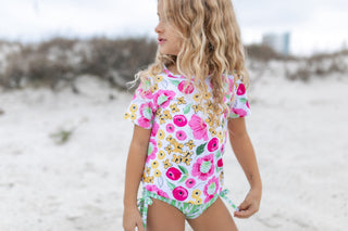 Olivia Green Pink Floral Rash Guard Swimsuit, Oopsie Daisy - A Blissfully Beautiful Boutique