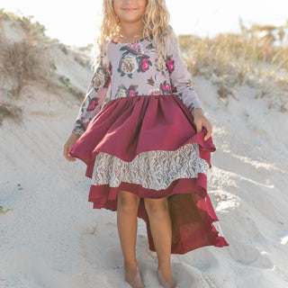 Hi Lo Wine Lace Dress