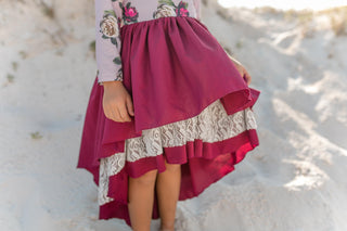 Hi Lo Wine Lace Dress