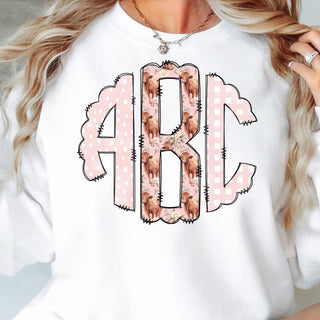 Highland Cow and Pink Polka dot Monogram Graphic Tee, Merch Girls - A Blissfully Beautiful Boutique