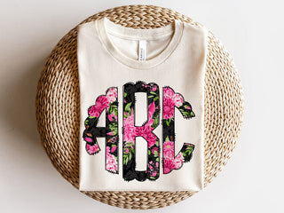 Pink and Black Floral Monogram Graphic Tee, Merch Girls - A Blissfully Beautiful Boutique