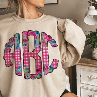 Pink Plaid and Floral Monogram Graphic Tee, Merch Girls - A Blissfully Beautiful Boutique