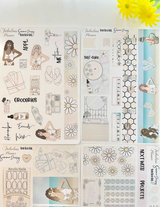 4 Sheets - Daisy Sunflower Summer Planner Stickers Kit, The Fabulous Planner - A Blissfully Beautiful Boutique