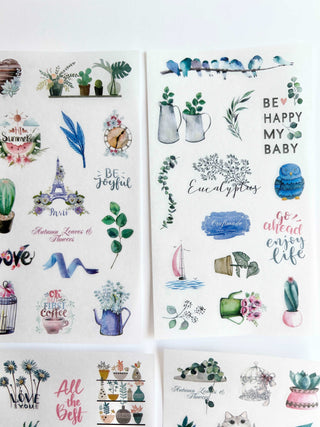 6 Sheets Boho Plants Fashion Illustration Chic Planner Clear Stickers