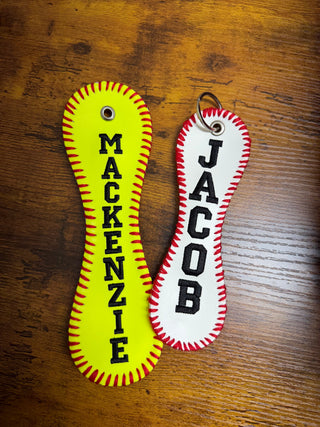 Personalized Embroidered Baseball or Softball Bag Tag | Keychain, Merch Girls - A Blissfully Beautiful Boutique