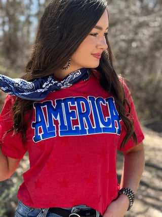 America in Blue Metallic Puff Tee
