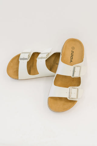 Jete Double Buckle Slides in White, Ave Shops - A Blissfully Beautiful Boutique