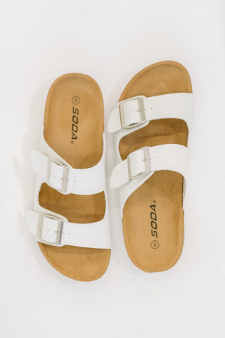 Jete Double Buckle Slides in White, Ave Shops - A Blissfully Beautiful Boutique
