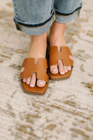 Knit Square Toe Slide on Sandal in Cognac, Ave Shops - A Blissfully Beautiful Boutique