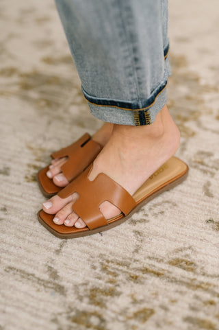 Knit Square Toe Slide on Sandal in Cognac, Ave Shops - A Blissfully Beautiful Boutique