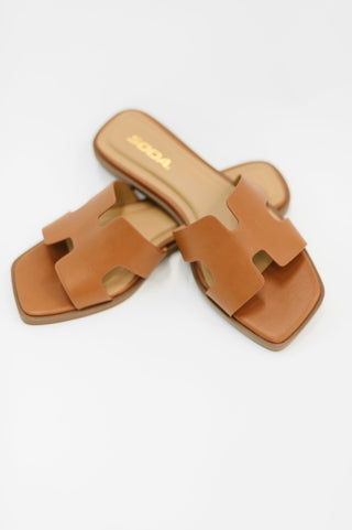 Knit Square Toe Slide on Sandal in Cognac, Ave Shops - A Blissfully Beautiful Boutique