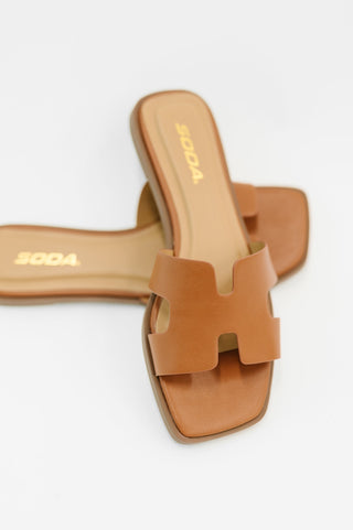Knit Square Toe Slide on Sandal in Cognac, Ave Shops - A Blissfully Beautiful Boutique