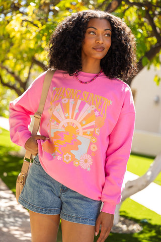 Chasing Sunsets Pink Graphic Sweatshirt, Pink Lily - A Blissfully Beautiful Boutique