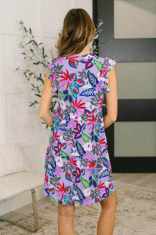 Lizzy Flutter Sleeve Dress in Multi Leaf, Ave Shops - A Blissfully Beautiful Boutique