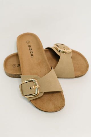 Lizzy Slip on Buckle Strap Sandal in Taupe, Ave Shops - A Blissfully Beautiful Boutique