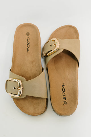 Lizzy Slip on Buckle Strap Sandal in Taupe, Ave Shops - A Blissfully Beautiful Boutique