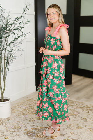 Low Effort, High Impact Tiered Dress in Green/Coral, Ave Shops - A Blissfully Beautiful Boutique