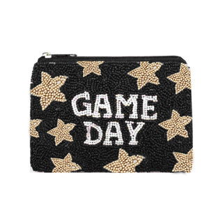 Black Game Day Star Beaded Coin Purse