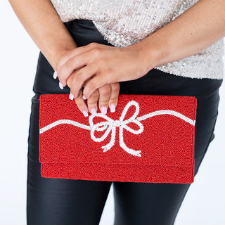 Red Bow Beaded Clutch