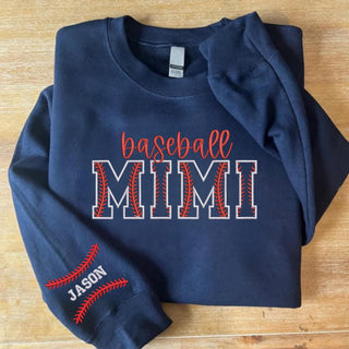 Custom Baseball Stitch Text Embroidered Comfort Color Tee or Gildan Sweatshirt with Sleeve Detail, Merch Girls - A Blissfully Beautiful Boutique