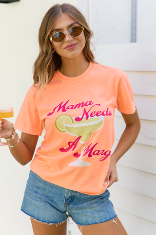 Mama Needs A Marg Neon Orange Graphic Tee, Pink Lily - A Blissfully Beautiful Boutique