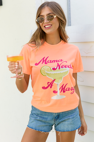 Mama Needs A Marg Neon Orange Graphic Tee, Pink Lily - A Blissfully Beautiful Boutique