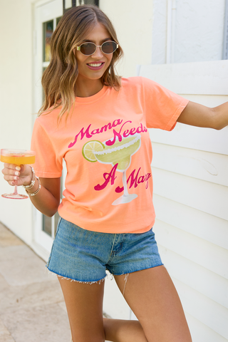 Mama Needs A Marg Neon Orange Graphic Tee, Pink Lily - A Blissfully Beautiful Boutique