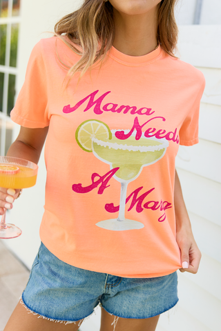Mama Needs A Marg Neon Orange Graphic Tee, Pink Lily - A Blissfully Beautiful Boutique