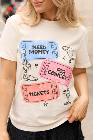 Need Money For Concert Tickets Ivory Graphic Tee, Pink Lily - A Blissfully Beautiful Boutique