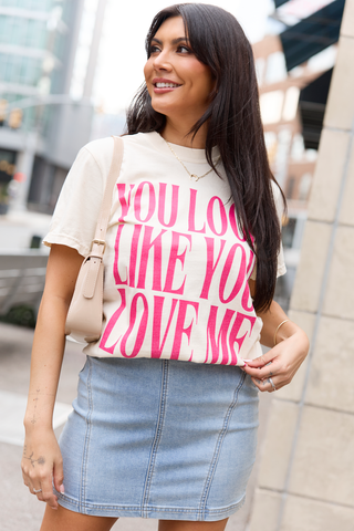 You Look Like You Love Me Ivory Graphic Tee, Pink Lily - A Blissfully Beautiful Boutique