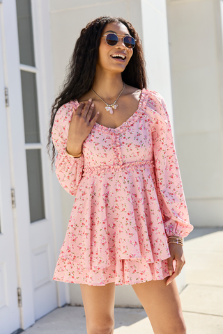 Farah Pink Floral Ruffle Trim Romper, Pink Lily - A Blissfully Beautiful Boutique