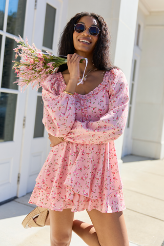 Farah Pink Floral Ruffle Trim Romper, Pink Lily - A Blissfully Beautiful Boutique
