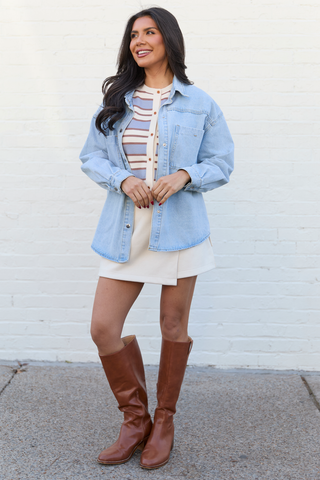 Addison Blue And Ivory Striped Cardigan Tank, Pink Lily - A Blissfully Beautiful Boutique
