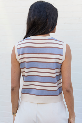 Addison Blue And Ivory Striped Cardigan Tank, Pink Lily - A Blissfully Beautiful Boutique