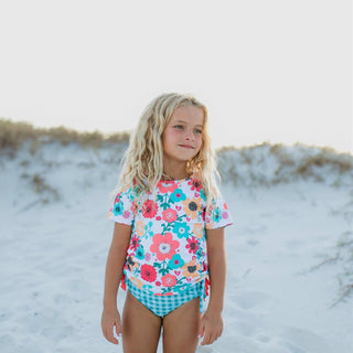 Sophie Teal Gingham Rash Guard Swimsuit