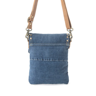 Myra Studded Dahlia Denim Crossbody Bag for Women – Upcycled Jeans with Leather Strap & Front Pocket Flap, Myra USA - A Blissfully Beautiful Boutique